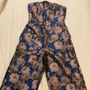 Anthropologie Greylin Jacquard Strapless Cropped Wideleg Jumpsuit Floral size M